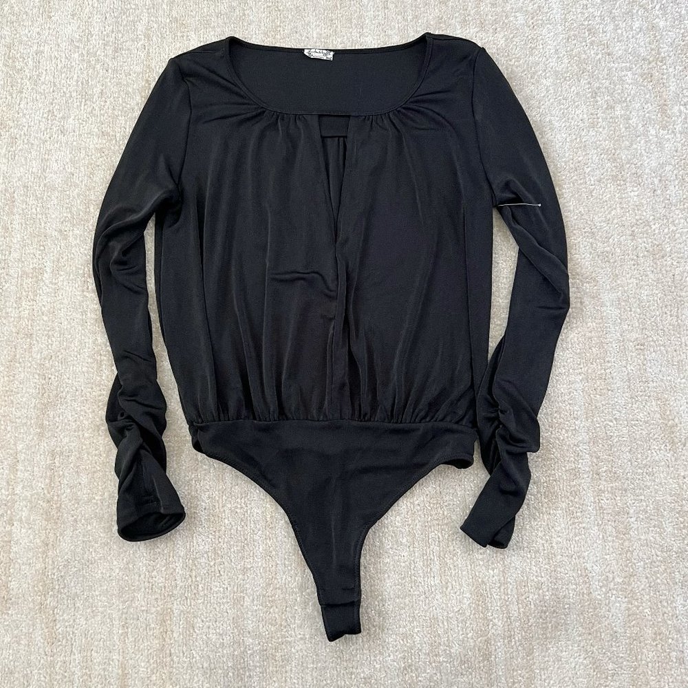 Intimately Free People Kaya Keyhole Long Sleeve Bodysuit Top L Black